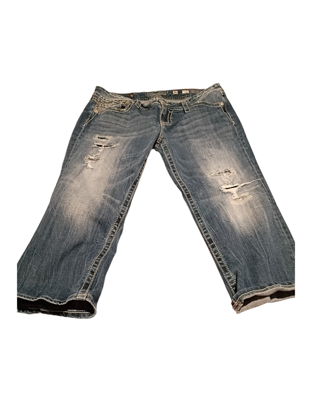 Miss Me Distressed Mid Blue Cropped Jeans Size 36. GUC OBO